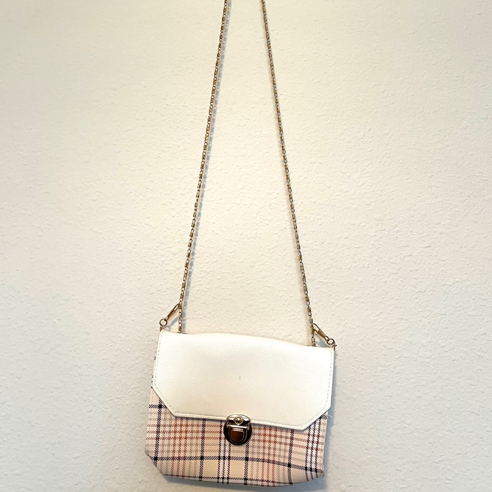 Pink Plaid Gold Chain Purse